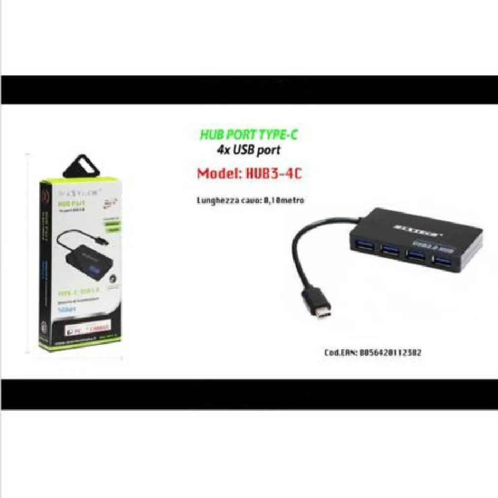 HUB PORTA TYPE-C 4 PORTE USB SPLITTER ADATTATORE PC LAPTOP 10 CM MAXTECH HUB3-4C