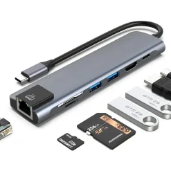 HUB TIPO C 7IN1 LAN 1000MBPS TYPE-C HDMI 2 USB SD MICRO-SD Q-HU99 LETTORE SCHEDE