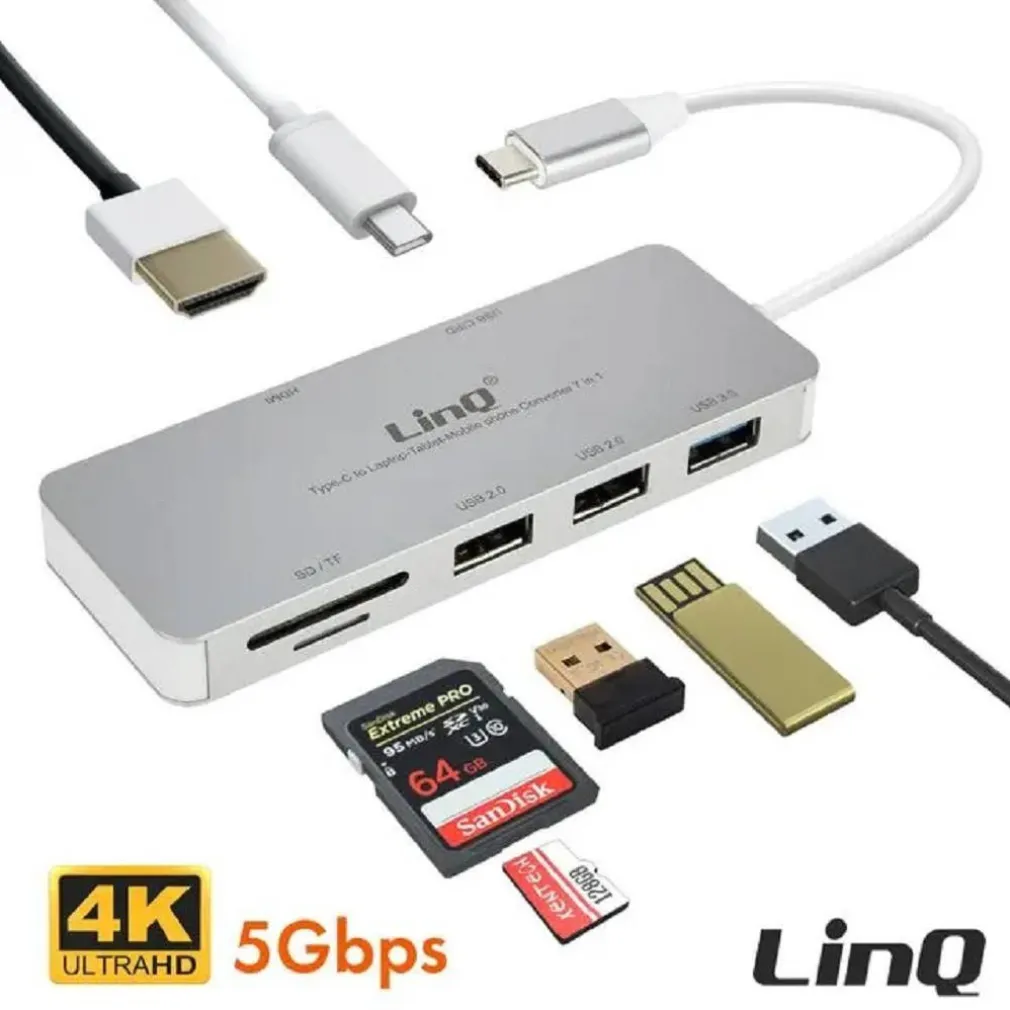 HUB TYPE-C 7IN1 USB-C PD HDMI 4K USB3.0 2XUSB2.0 LETTORE SCHEDA MICROSD/SD TPC-8701