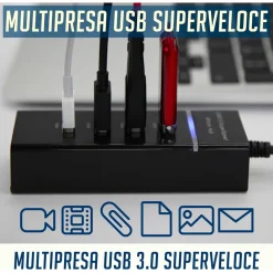 HUB USB 3.0 4 PORTE MULTIPRESA PORTATILE SDOPPIATORE VELOCITA' 4.8 GBPS HUB3-4U