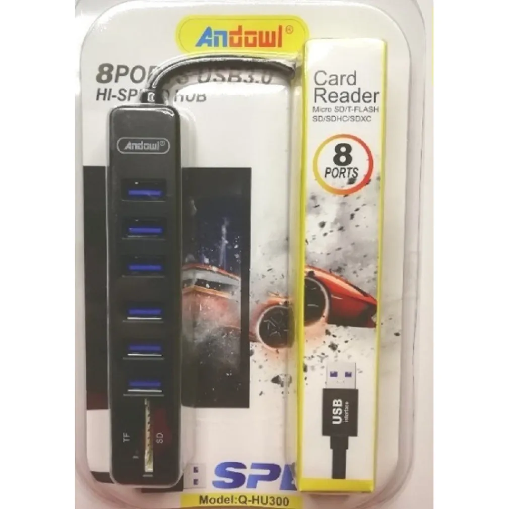 HUB USB 3.0 A 8 PORTE CON SLOT PER SCHEDE SD TF COMPUTER LAPTOP HI-SPEED Q-HU300