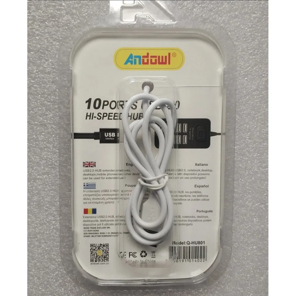 HUB USB 2.0 ALTA VELOCITÀ ESTENSORE A 10 PORTE USB COMPUTER CAVO 100CM Q-HU801