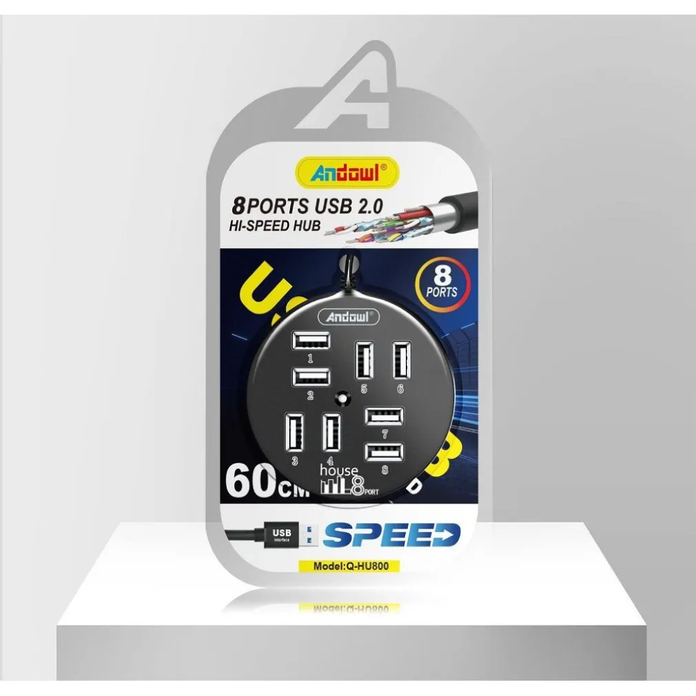 HUB USB 2.0 HI-SPEED 8 PORTE CON CAVO DA 60 CM CON CONNESSIONE USB-A Q-HU800