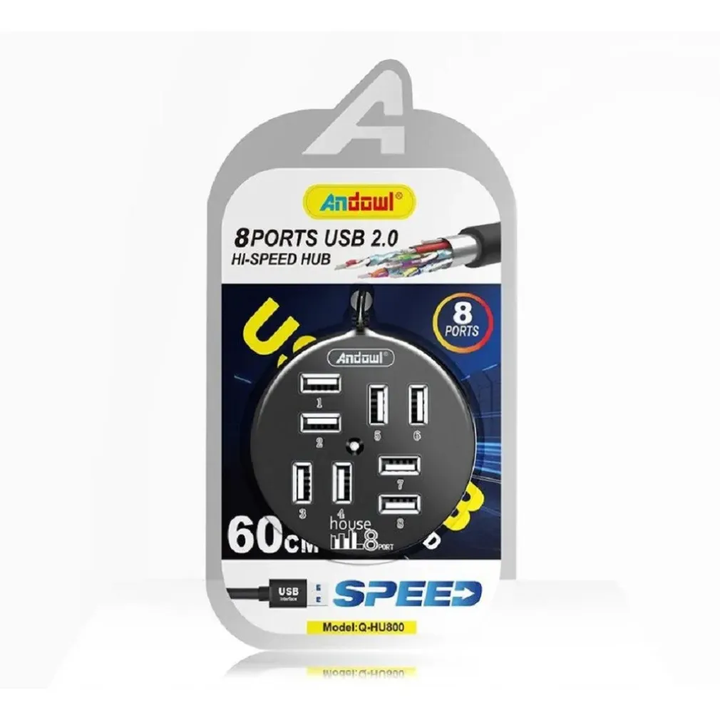 HUB USB 2.0 HI-SPEED 8 PORTE CON CAVO DA 60 CM CON CONNESSIONE USB-A Q-HU800