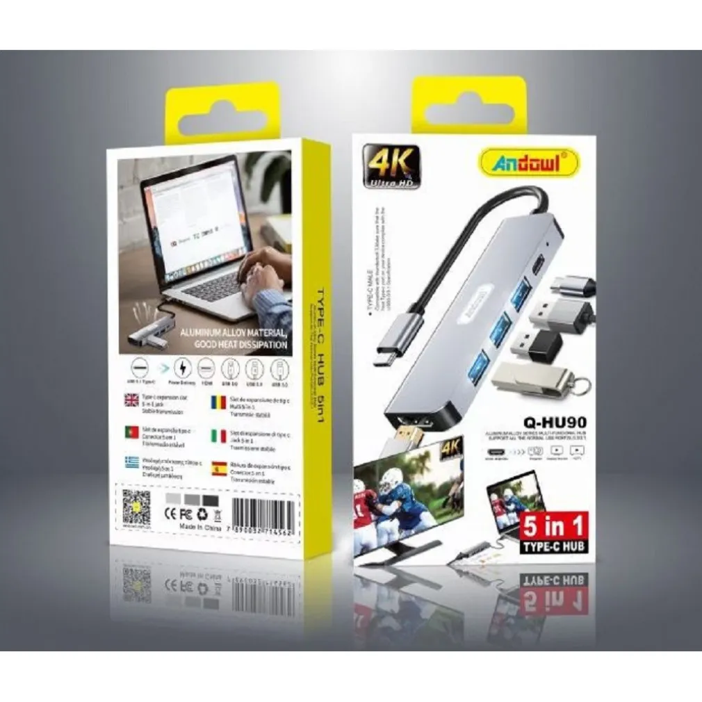 HUB USB TYPE-C 5 IN 1 HDMI 4K COMPATIBILE CON THUNDERBOLT 3 MULTIFUNZIONE Q-HU90