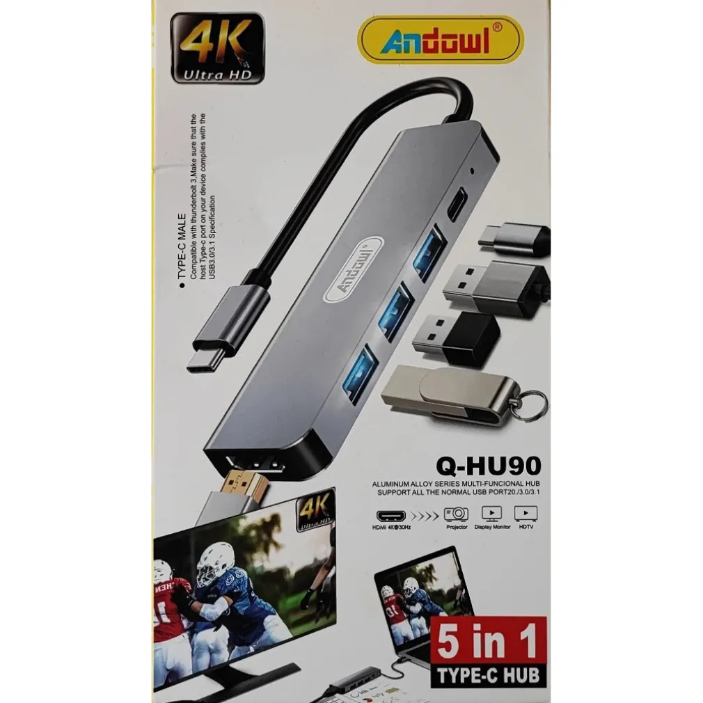 HUB USB TYPE-C 5 IN 1 HDMI 4K COMPATIBILE CON THUNDERBOLT 3 MULTIFUNZIONE Q-HU90