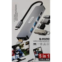 HUB USB TYPE-C 5 IN 1 HDMI 4K COMPATIBILE CON THUNDERBOLT 3 MULTIFUNZIONE Q-HU90