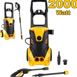 IDROPULITRICE ELETTRICA ACQUA FREDDA 2000W 135 BAR CON ACCESSORI CON AVVOLGITUBO