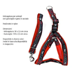 IMBRAGATURA CON GUINZAGLIO PER CANI ANIMALI CANE IN NYLON E ACCIAIO VARI COLORI