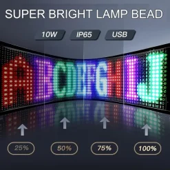 INSEGNA A LED PROGRAMMABILE CONTROLLO APP BLUETOOTH A SCORRIMENTO USB PIEGHEVOLE AUTO