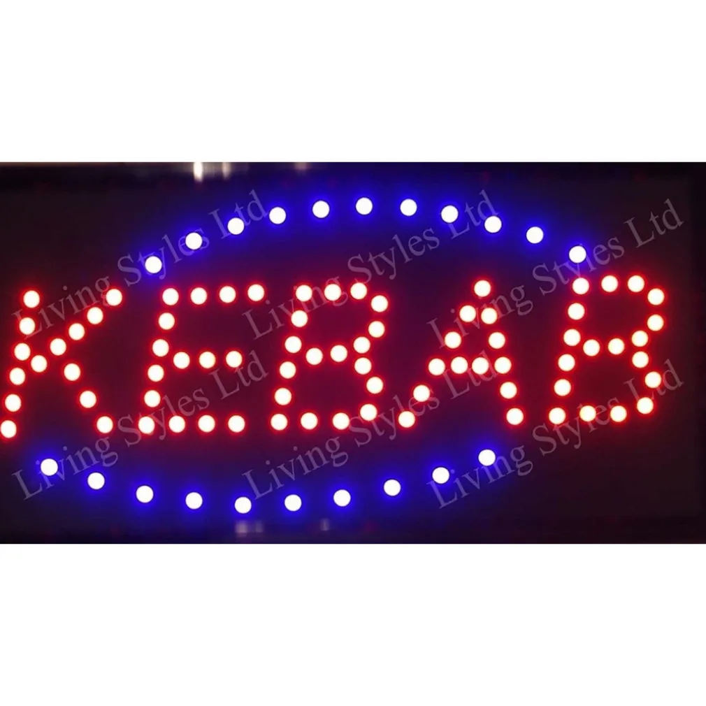 INSEGNA LUMINOSA A LED CON SCRITTA KEBAB CON GANCI 50 X 25 CM 220V
