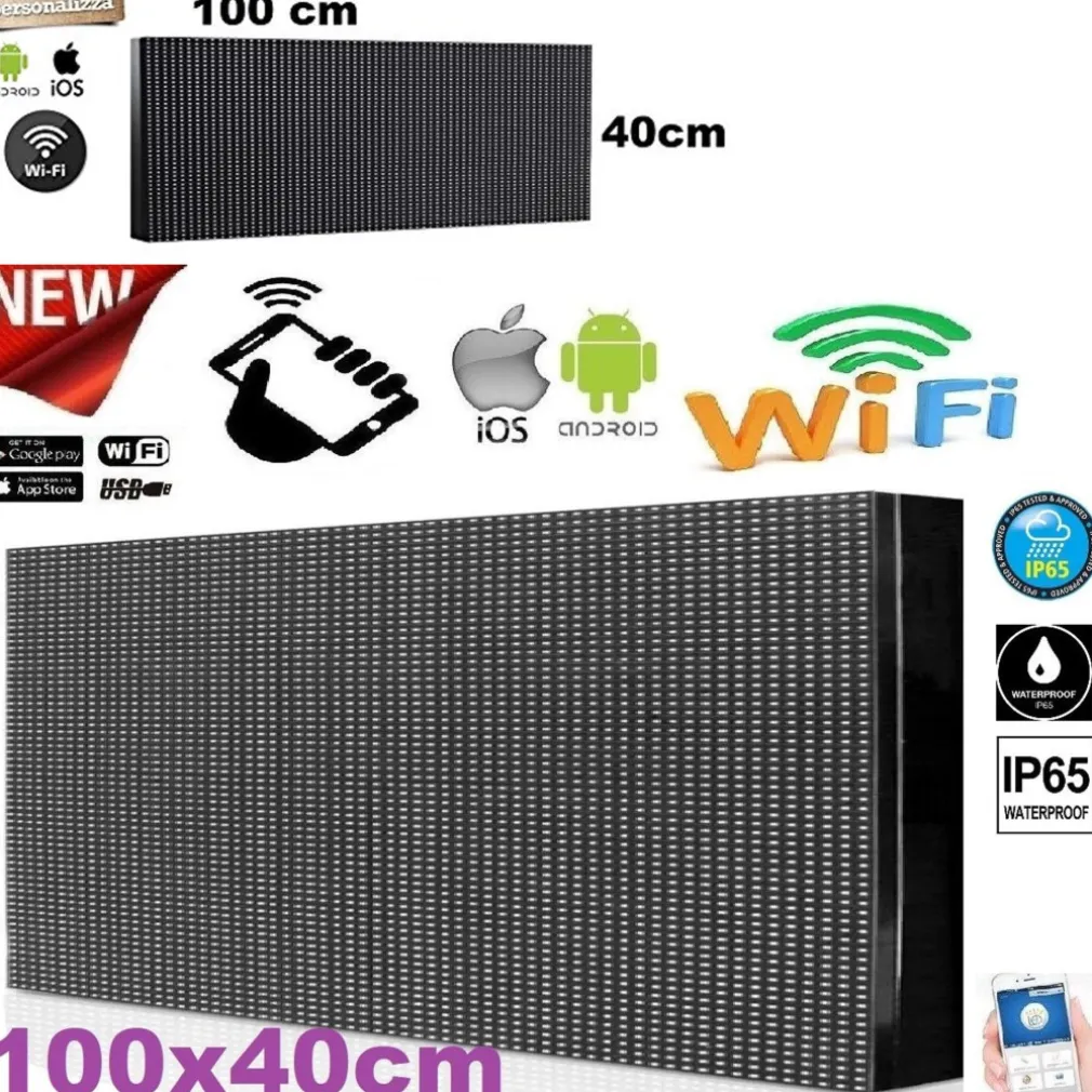 INSEGNA LUMINOSA A LED WIFI PER ESTERNO IP65 TESTO SCORREVOLE BIANCA 100X40CM