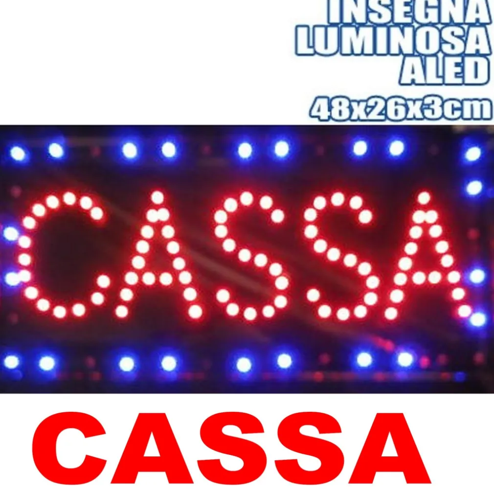 INSEGNA LUMINOSA INSEGNE LUMINOSE A LED CON SCRITTA CASSA CON GANCI 50 X 25 CM
