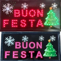 INSEGNA LUMINOSA PER BAR RISTORANTE PIZZERIA A LED SCRITTA BUONE FESTE NATALE