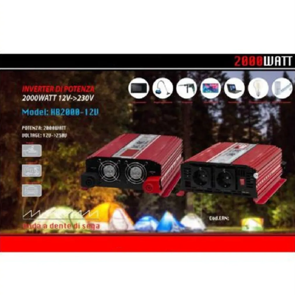 INVERTER DI POTENZA 2000 WATT PER AUTO CAMPER DA 12V A 230V MAXTECH HB2000-12V
