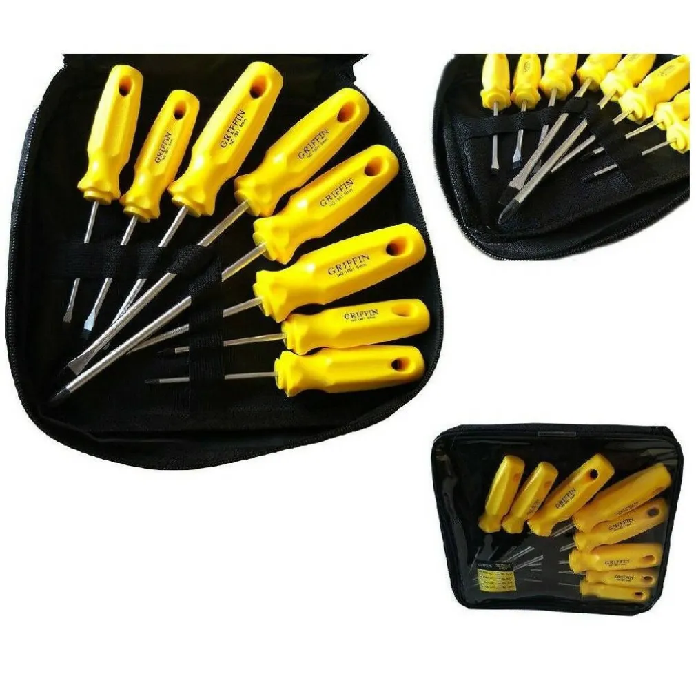 KIT 8 CACCIAVITI A TAGLIO CROCE CROMO VANADIO GIRAVITI CON PUNTA MAGNETICA