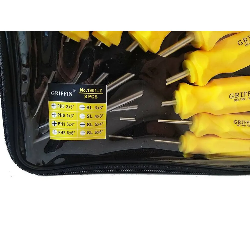 KIT 8 CACCIAVITI A TAGLIO CROCE CROMO VANADIO GIRAVITI CON PUNTA MAGNETICA