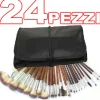 KIT 24 PENNELLI TRUCCO MAKE UP POCHETTE PORTAPENNELLI IN ECOPELLE PROFESSIONALE