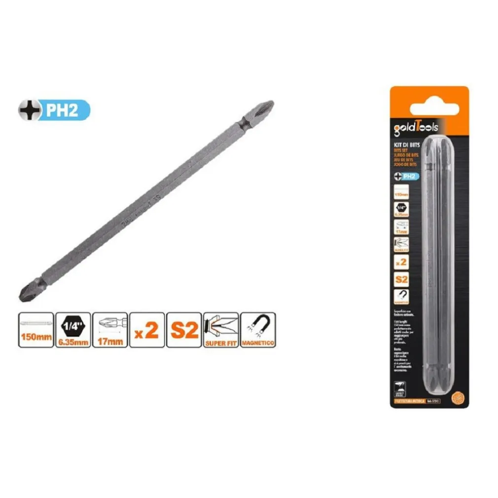 KIT 2 PEZZI DI BITS DA 150MM A DOPPIA TESTA S2 PUNTE A CROCE MAGNETICA PH2 57242