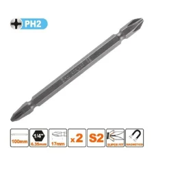 KIT 2 PEZZI DI BITS DA 100MM A DOPPIA TESTA S2 PUNTE A CROCE MAGNETICA PH2 57241