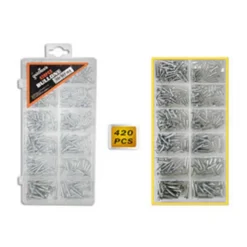 KIT 420 VITI A TESTA TONDA SVASATA PIANA IMPRONTA A CROCE AUTOFILETTANTI 12 MISURE