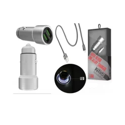 KIT ALIMENTATORE 2 PORTE USB ADATTATORE AUTO 3.6A CAVO 12V 220V SAMSUNG ANDROID