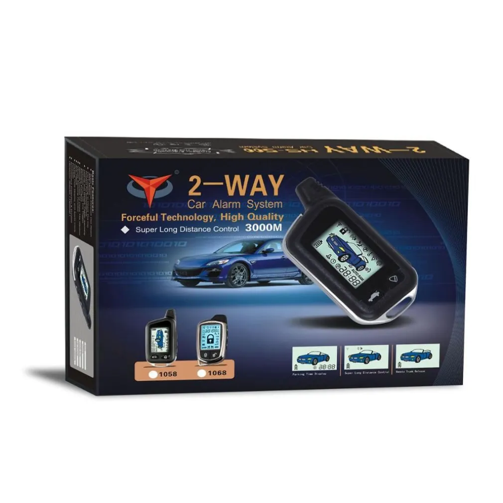 KIT ALLARME ANTIFURTO AUTO COMPLETO 2 TELECOMANDI 2 VIE LCD SIRENA CENTRALINA