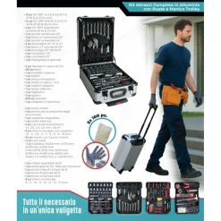 KIT ATTREZZI VALIGETTA PROFESSIONALE 799PZ TROLLEY ALLUMINIO CON RUOTE COMPLETO FAI DA TE