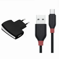 KIT CARICABATTERIA ADATTATORE DI RICARICA CON CAVO MICRO USB 1MT MAXTECH CA-S036