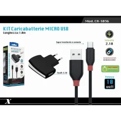 KIT CARICABATTERIA ADATTATORE DI RICARICA CON CAVO MICRO USB 1MT MAXTECH CA-S036