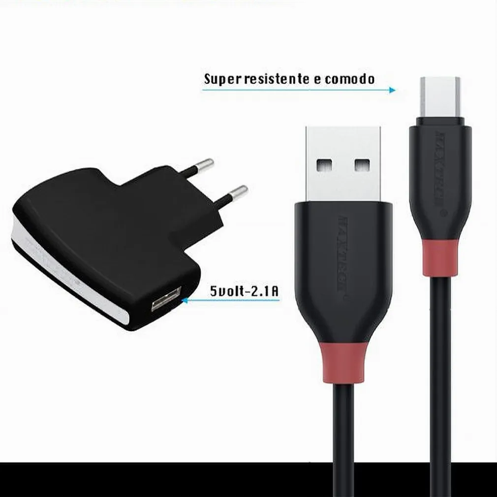 KIT CARICABATTERIA ADATTATORE DI RICARICA CON CAVO MICRO USB 1MT MAXTECH CA-S036