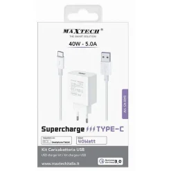 KIT CARICABATTERIA USB CARICATORE CAVO TYPE-C 40W SUPERCHARGE SMARTPHONE CA-S045