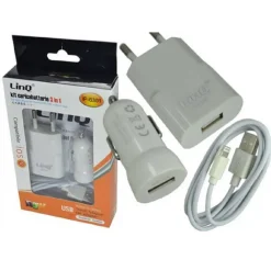 KIT CARICABATTERIE 3 IN 1 ADATTATORE AUTO RETE CAVO USB LIGHTNING 1 MT IP-6301