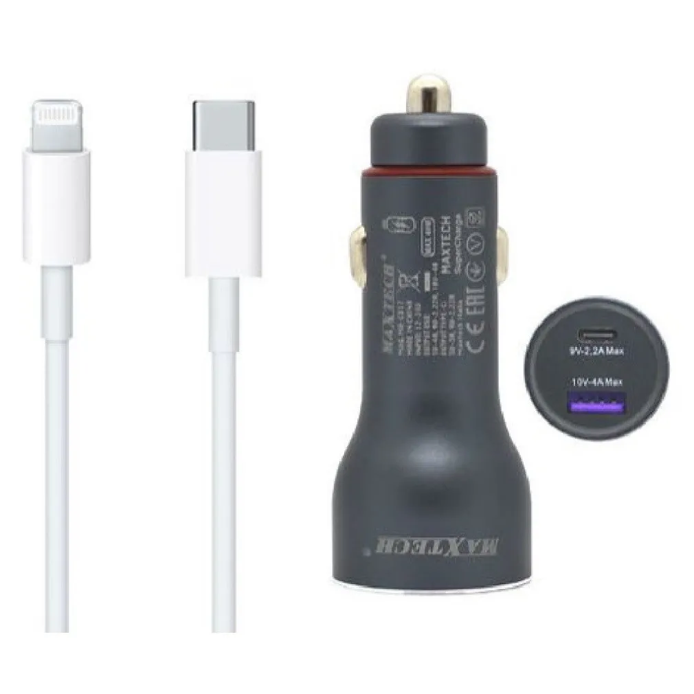 KIT CARICABATTERIE AUTO USB/TYPE-C SUPERCHANGE CAVO LIGHTNING USB-C 1 MT MA-IP04