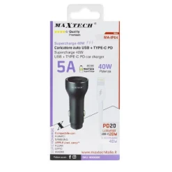 KIT CARICABATTERIE AUTO USB/TYPE-C SUPERCHANGE CAVO LIGHTNING USB-C 1 MT MA-IP04