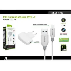 KIT CARICABATTERIE CARICATORE RICAMBIO 10W CAVO TYPE-C 2.1A 1MT MAXTECH CA-S037
