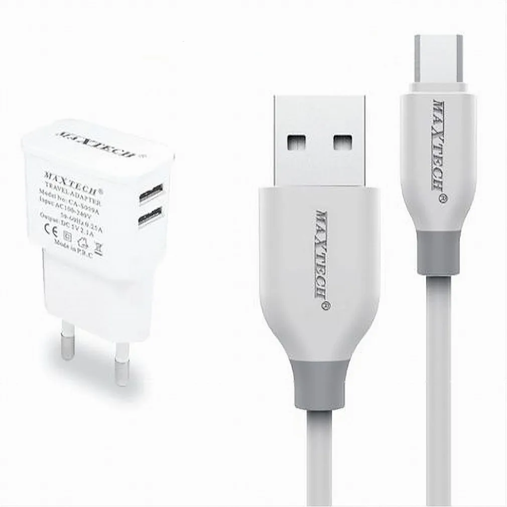 KIT CARICABATTERIE DA MURO 2 PORTE USB 2.1A + CAVO MICRO USB 1MT MAXTECH CA-S039