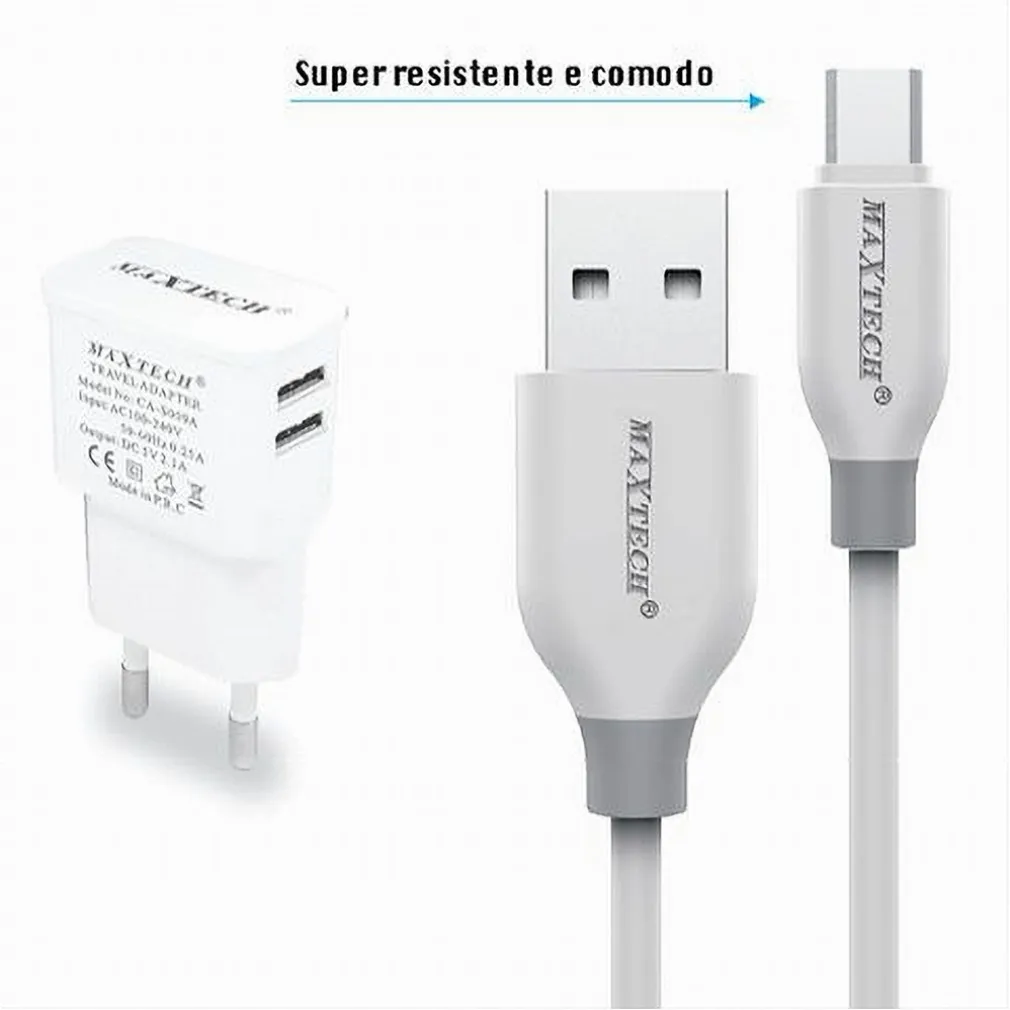 KIT CARICABATTERIE DA MURO 2 PORTE USB 2.1A + CAVO MICRO USB 1MT MAXTECH CA-S039