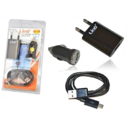 KIT CARICABATTERIE 3IN1 PER CASA AUTO USB CELLULARI SMARTPHONE MICRO USB TC301S