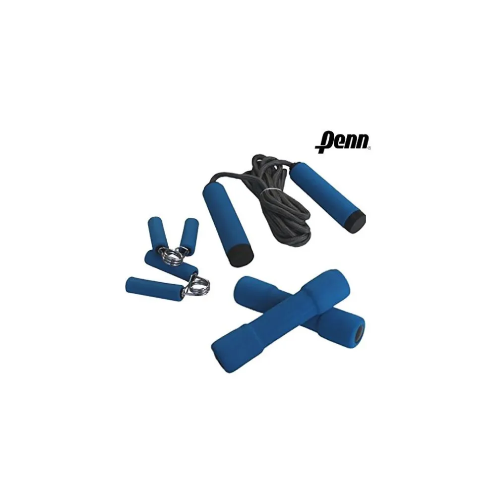 KIT COMPLETO 3 PEZZI GINNASTICA PESI STRINGENTI E CORDA PER SALTO PENN BLU