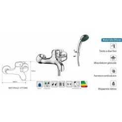 KIT COMPLETO RUBINETTO MISCELATORE VASCA DA BAGNO + DOCCETTA CROMATO TARANTO