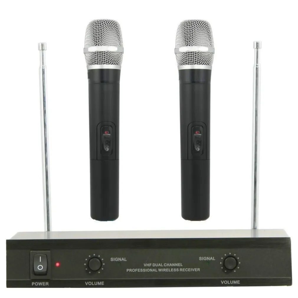 KIT COPPIA MICROFONI PROFESSIONALI WIRELESS CON CENTRALINA VHF BICANALI VHF200