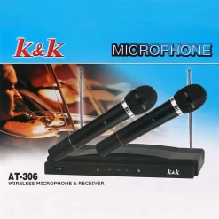 KIT COPPIA MICROFONI PROFESSIONALI WIRELESS CON CENTRALINA VHF BICANALI AT-306