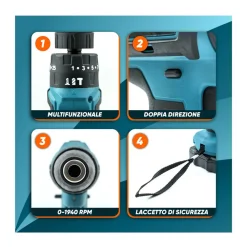 KIT DA 100 PEZZI COMPLETO DI ATTREZZI CON TRAPANO AVVITATORE A BATTERIA VALIGIETTA