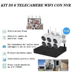 KIT DI 6 TELECAMERE DI VIDEOSORVEGLIANZA IP WIFI 1080P IP66 CON NVR TV-6125HE 8+6