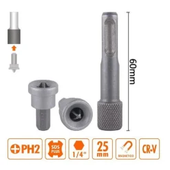 KIT DI BITS INSERTI PER AVVITATORE 2PZ DA 25MM PH2 + 1PZ DA 60MM MAGNETICO 57254