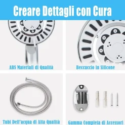 KIT DOCCETTA SOFFIONE CON TUBO 1.8MT STAFFA DOCCIA BAGNO UNIVERSALE CROMATO 59261