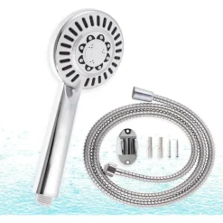 KIT DOCCETTA SOFFIONE CON TUBO 1.8MT STAFFA DOCCIA BAGNO UNIVERSALE CROMATO 59261