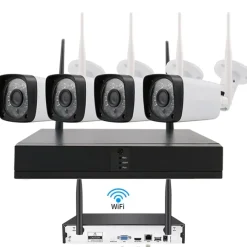 KIT DVR WIRELESS WIFI 4 CANALI SISTEMA REGISTRAZIONE CCTV HD 4 TELECAMERA Q-S4I