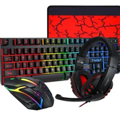 KIT GAMING TASTIERA PC MOUSE CUFFIE MOUSEPAD 4 IN 1 RETROILLUMINATO RGB Q-JP004